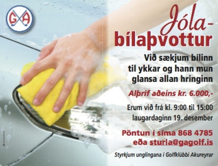 Bílaþvottur laugardaginn, 19. des. kl. 9:00-15:00.