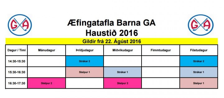 Æfingatafla Fyrir Haust 2016
