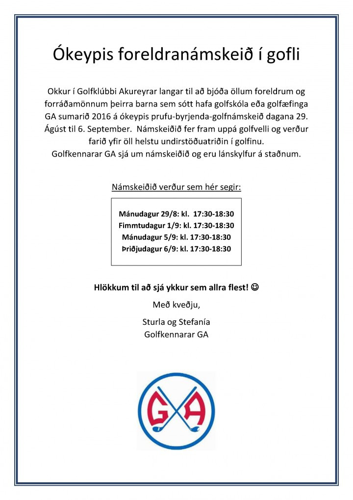 Ókeypis foreldranámskeið í golfi!