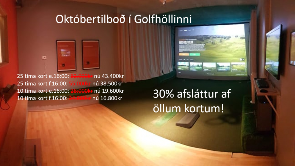 Októbertilboð á kortum í golfherma GA og breytingar á bókunum.
