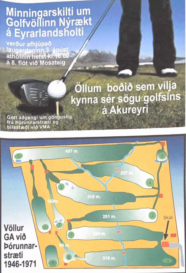 Minningarskilti um Golfvöllinn Nýrækt á Eyrarlandsholti