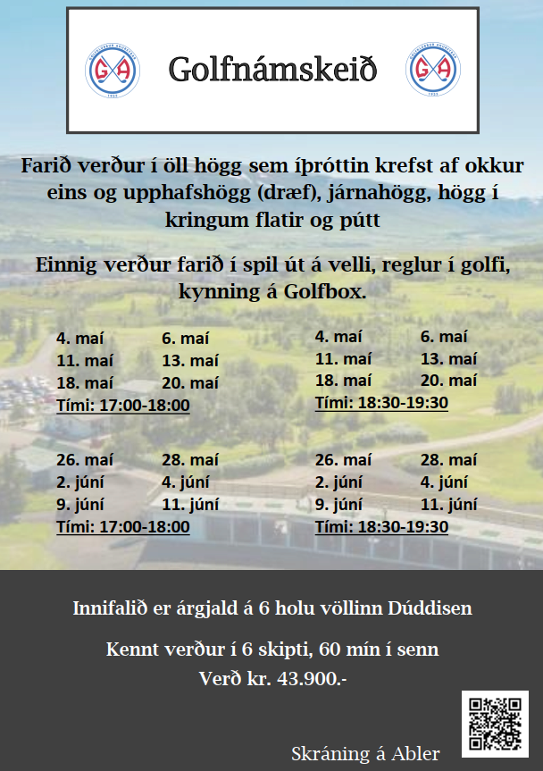 Golfnámskeið sumarsins komin í sölu inn á Abler