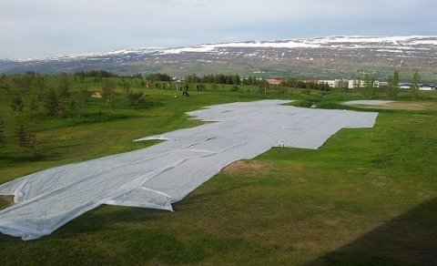 Klárum að setja dúka yfir grínin á morgun!