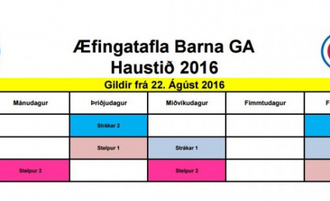 Æfingatafla Fyrir Haust 2016