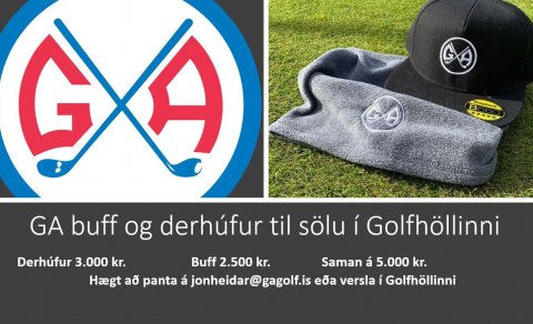 GA derhúfur og GA hálskragar til sölu í Golfhöllinni