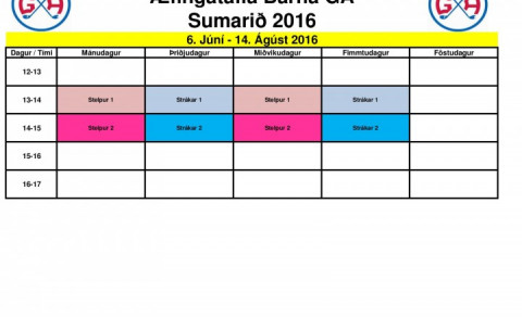 Æfingatafla GA Barna Sumarið 2016