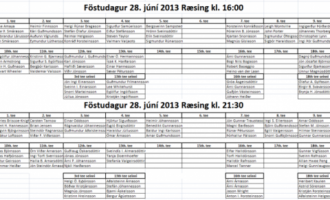 Rástímar fyrir föstudaginn 28. júní í Arctic Open