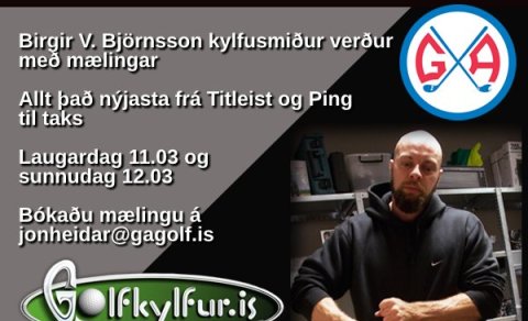 Birgir V. Björnsson kylfusmiður með mælingar í golfhöllinni 11. og 12. mars