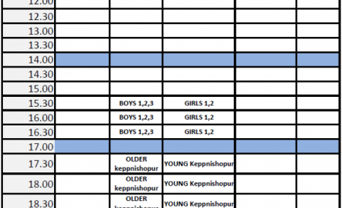 Uppfærð æfingatafla